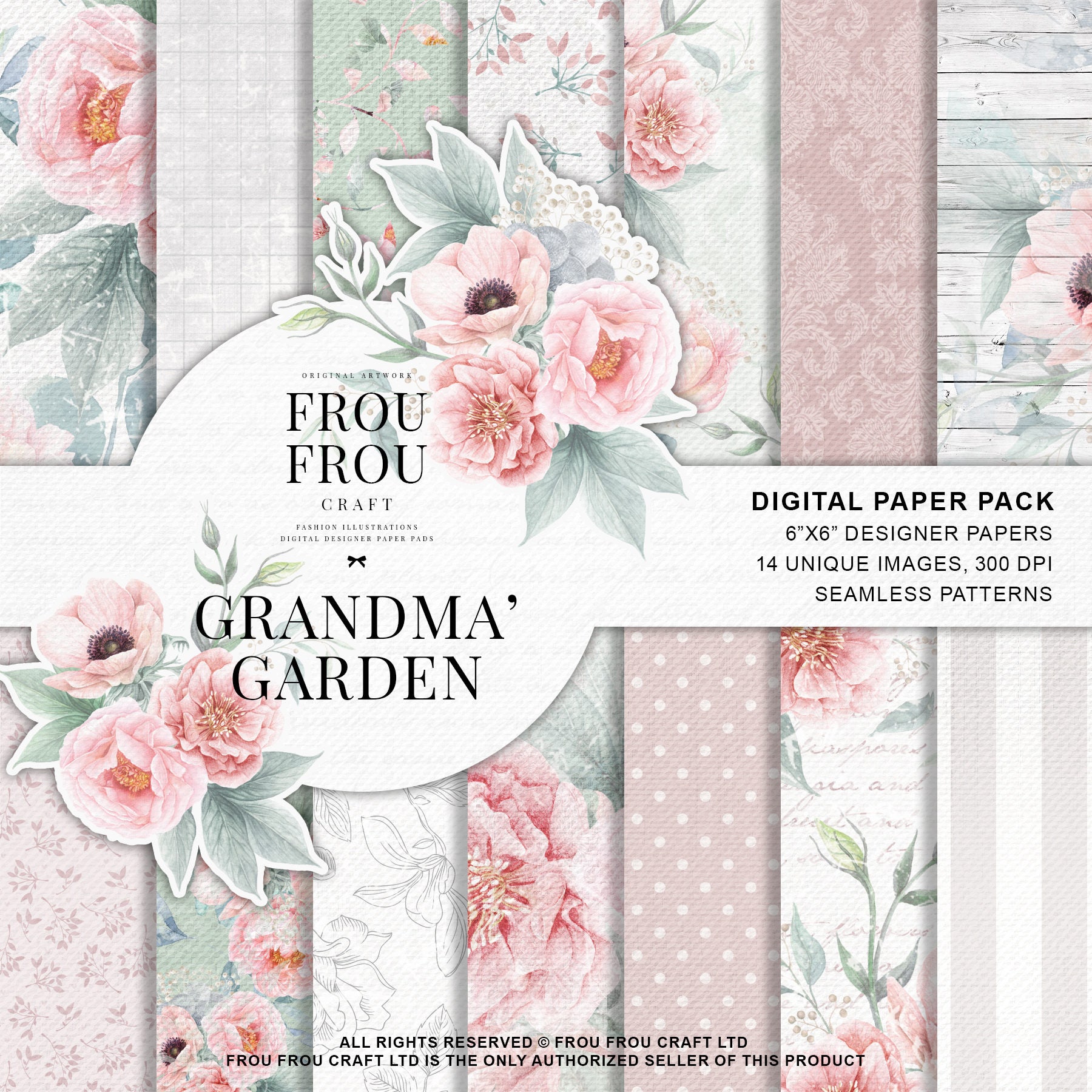 Pastel Paper Pack, Blush Pink Rose Gold Teal Sage Romantic Planner  Stickers, Floral Fabric, Roses Peonies Digital Designer Paper Pad -   Finland