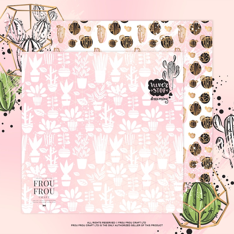 Cactus Paper Pack, Succulent Digital Paper Pack, Terrarium Botanical ...