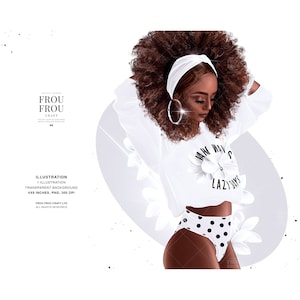 Afro American Clipart, Afro Fashion Girl, Beautiful Girly Clip Art, Sommer Strand Urlaub Grafik, Print on Demand Illustration, Glitzer