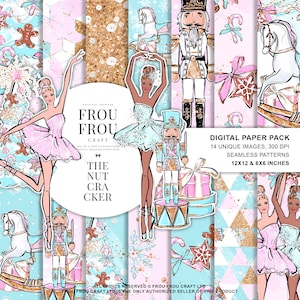 O pacote de papel digital quebra-nozes, bonito inverno pastel natal natal ballet moda bailarina rosa hortelã árvore de natal flocos de neve brilho