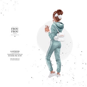 Fashion Girl Clipart, Illustration Print, Print on Demand Art, Planer druckbar, Sofort Download Wandkunst, Rose Gold Mint Schleife Kaffee