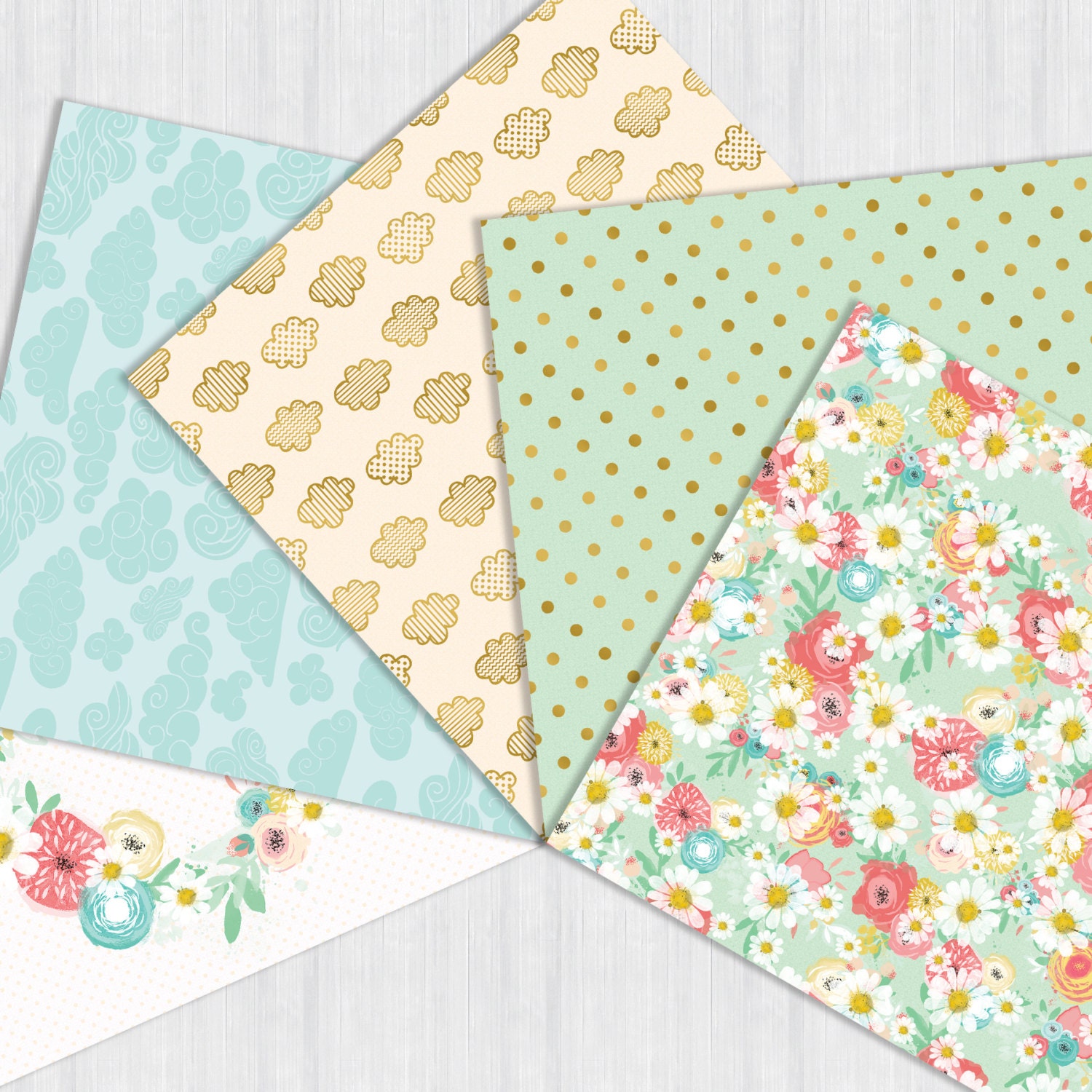Daisies Flowers Spring Roses Digital Paper Pack Seamless Patterns ...