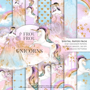 Princess Paper Pack Unicorn Backdrop Rainbows Digital Backgrounds Instant Download Printable Baby Girl Shower Planner Stickers Commercial
