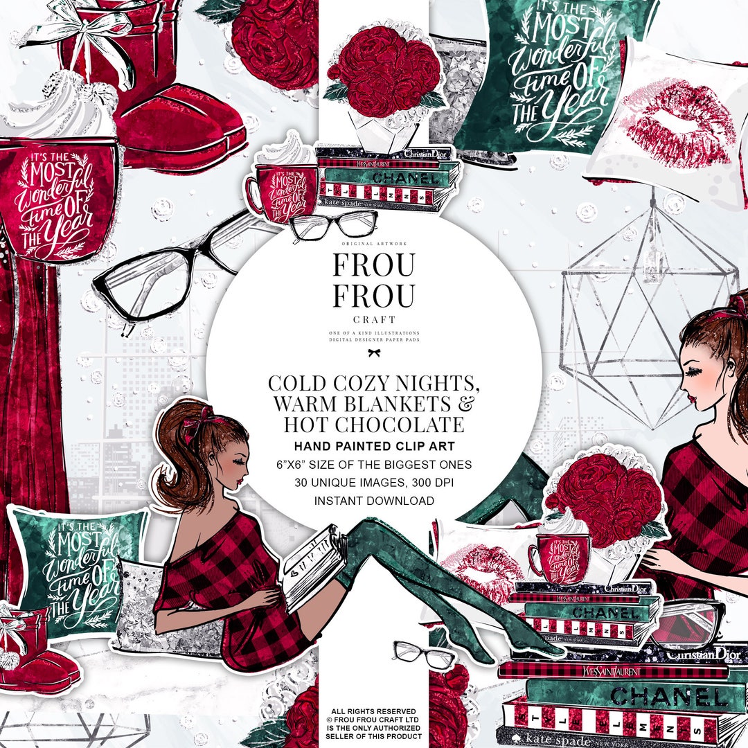 Winter Scene Clipart, Cute Christmas Clipart, Fashion Girl Illustration