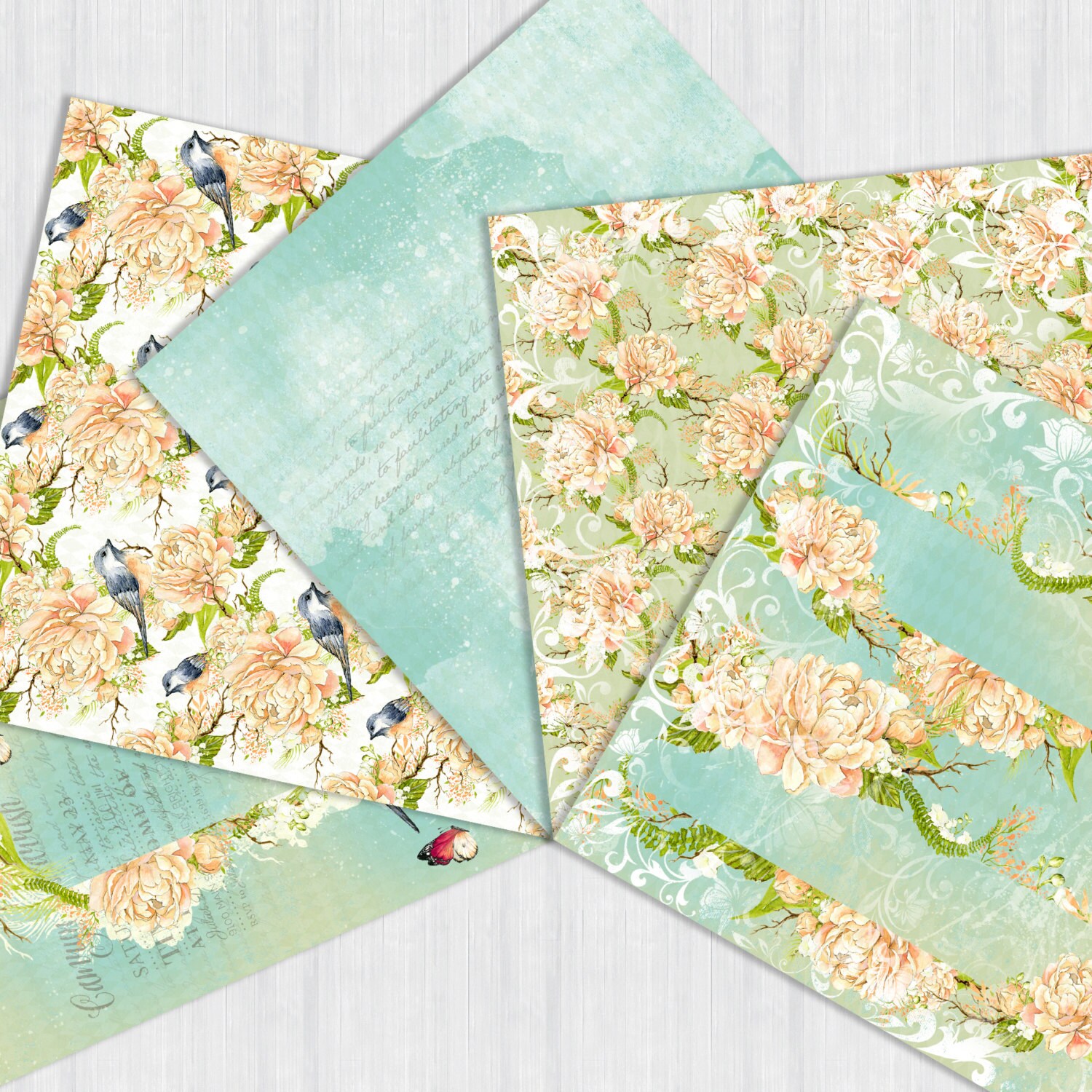 Peonies Digital Paper Pack Watercolor Peach Peony Seamless - Etsy
