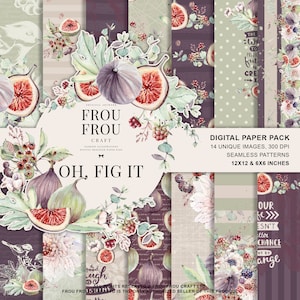 Fall Paper Pack, Fig Planner Stickers, Autumn Watercolor Floral Digital Designer Paper Pad, Thanksgiving Retro Pastel Fabric, Fall Wedding