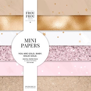 Könnte beinhalten: Ein digitales Papierpaket mit sechs einzigartigen Mustern mit Goldfolie, Glitzer und Konfetti-Designs. Die Muster sind 6x6 Zoll groß und perfekt zum Basteln und Scrapbooking.