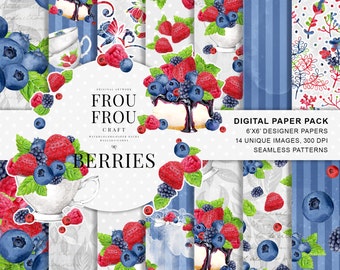 Beeren Scrapbook Papier Beere Pack Erdbeere Blaubeere Himbeere Brombeere Aquarell Früchte Digitaler Hintergrund Rezept Nahtloses Muster