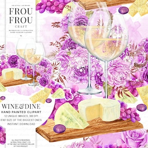 Wijn Clipart Aquarel Valentine Clipart Frans Recept Kookboek Culinair Graphics Gourmet Planner Levert Handgeschilderde Bloemen Romantisch