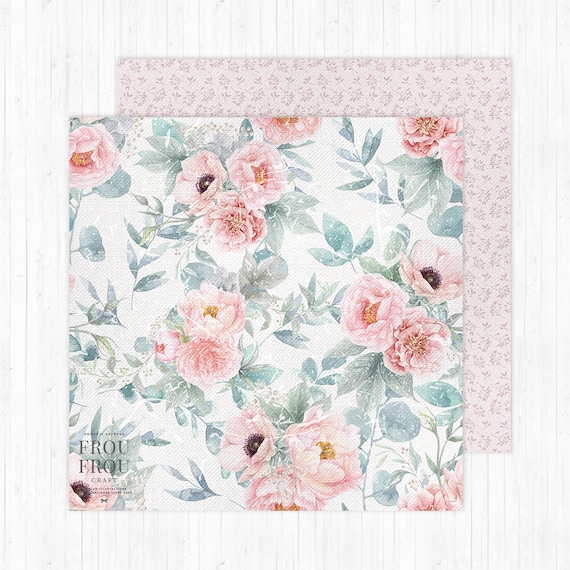 Pastel Paper Pack, Blush Pink Rose Gold Teal Sage Romantic Planner  Stickers, Floral Fabric, Roses Peonies Digital Designer Paper Pad 