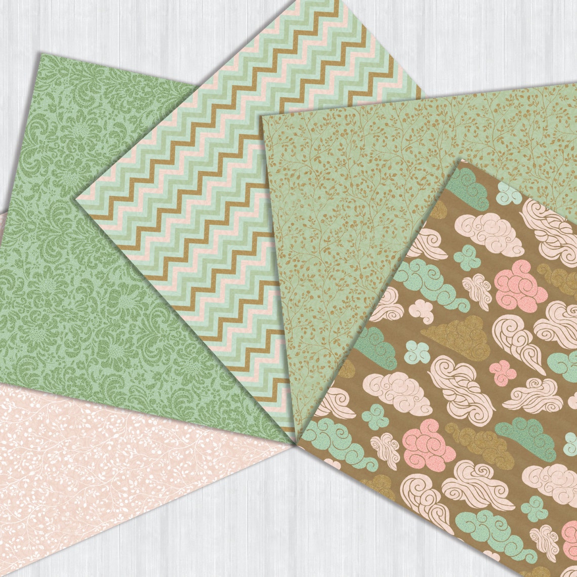 Mint Pink Kraft Digital Paper Pack Instant Download Florals | Etsy