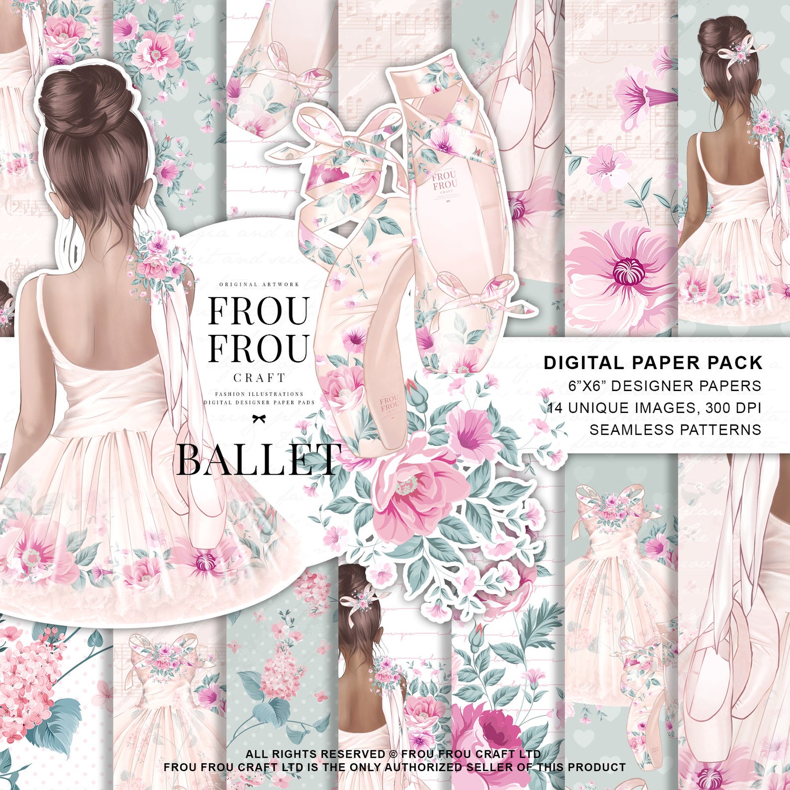 ballet paper pack little ballerina digital designer pad dancer backdrop nursery wallpaper birthday girl peach pastel tutu dress