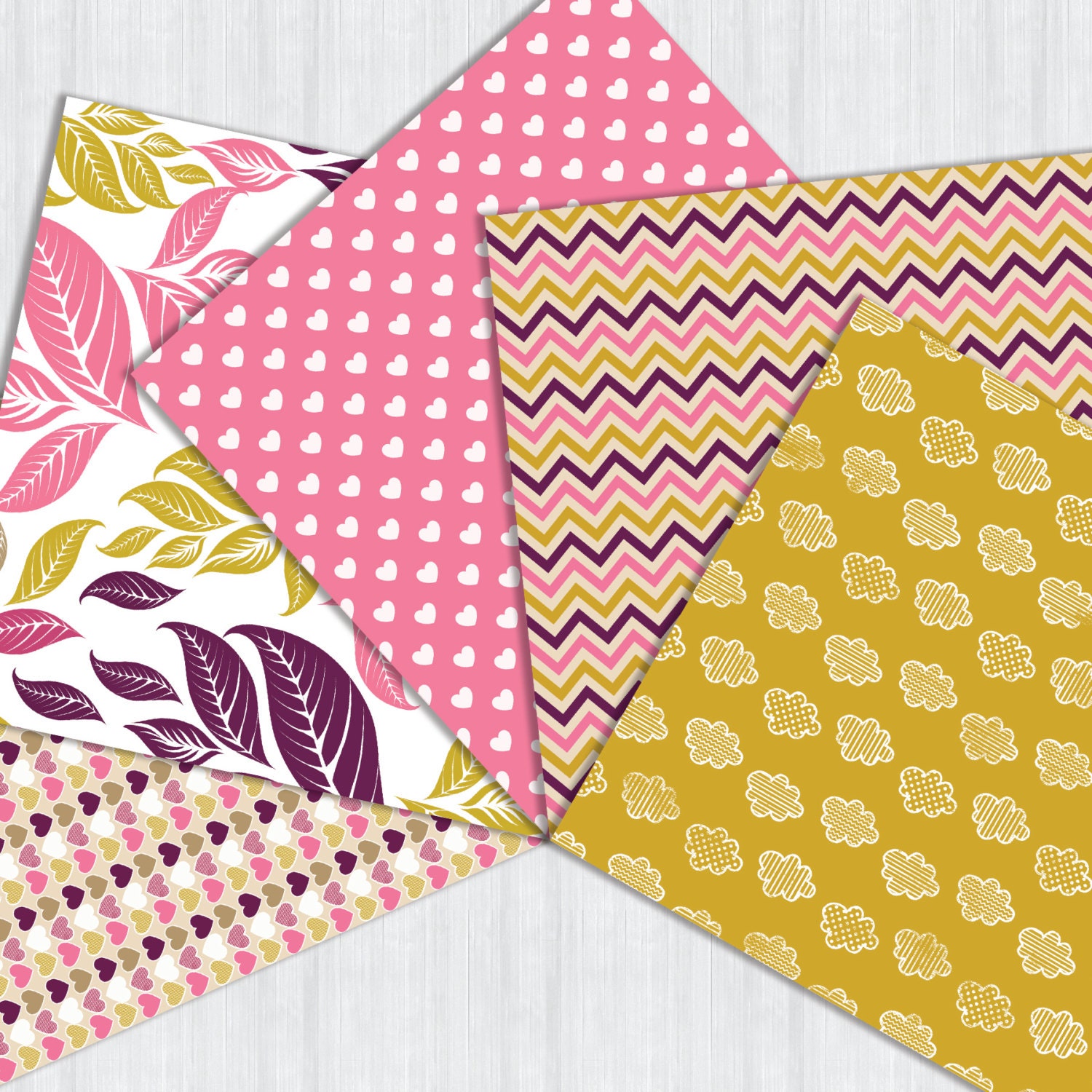 Pink Yellow Digital Paper Pack Instant Download Bright Colors Summer ...