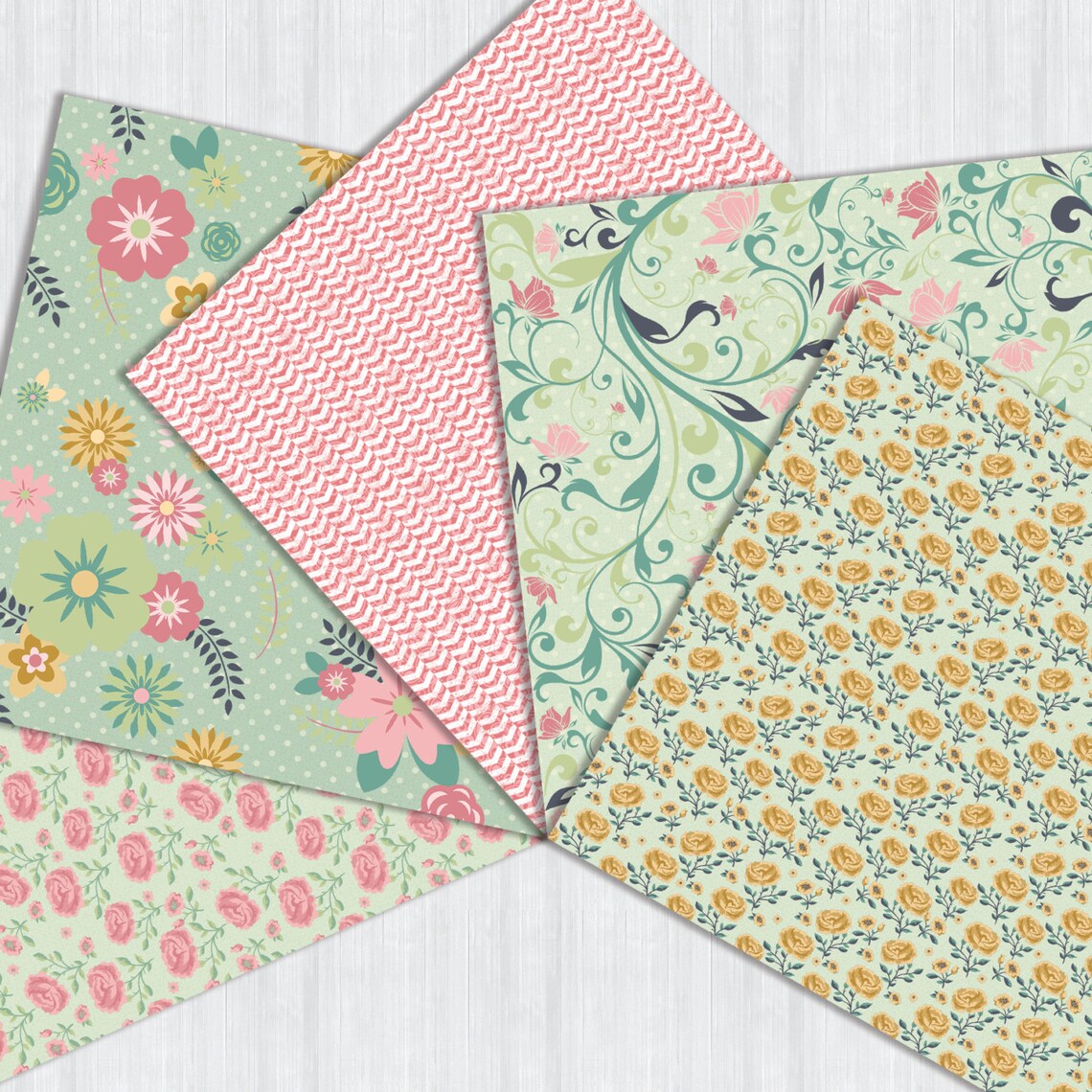 Colorful Flowers Digital Paper Pack Instant Download Pink Mint Blue ...