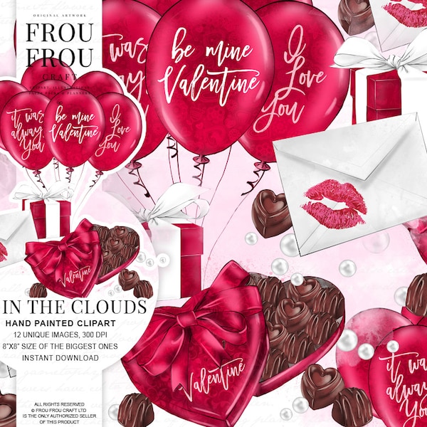 Valentines Clipart Love Clip Art Romantic Red Love Letters Chocolates Box Graphics Balloons Gift For Her Couple Greeting Card Heart Planner