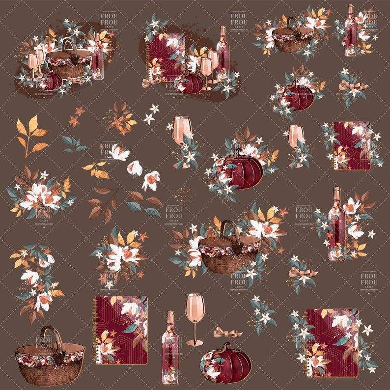 Fall Clip Art Autumn Planner Stickers Floral Leaves Picnic Mint Red Planner Supplies Thanksgiving Pumpkin Rose Gold Planner Cover