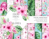 Exotic Paper Pack Tropical Summer Scrapbook Papers Watercolor Floral Digital Backgrounds Botanical Seamless Patterns Printable Planner