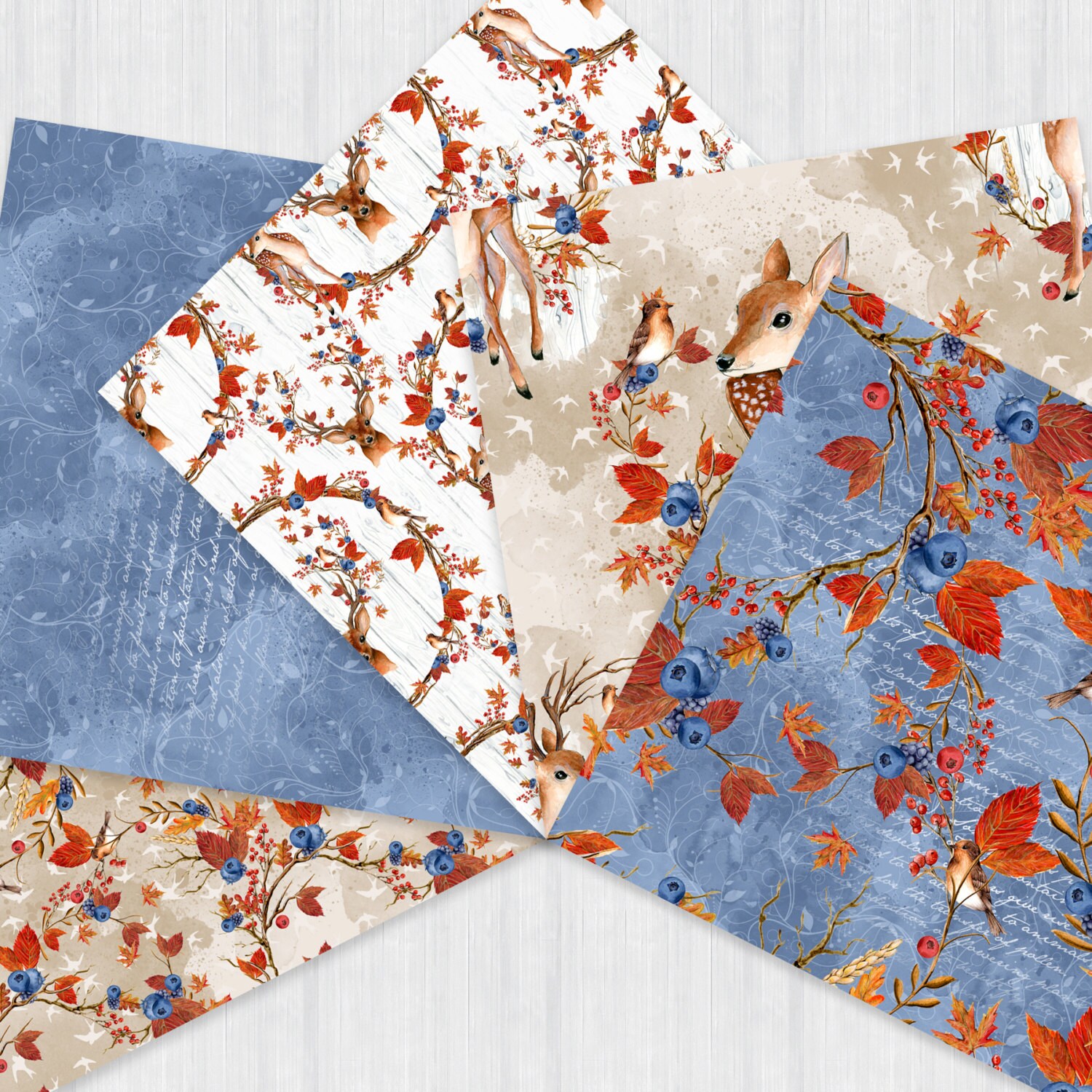 Fall Scrapbook Paper Deer Christmas Paper Pack Woodland Digital ...