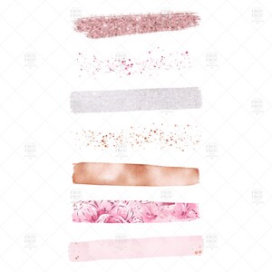 May include: A set of digital brush strokes in various colors and textures, including pink, rose gold, silver, and white. The brushes are perfect for adding a touch of elegance to digital designs.