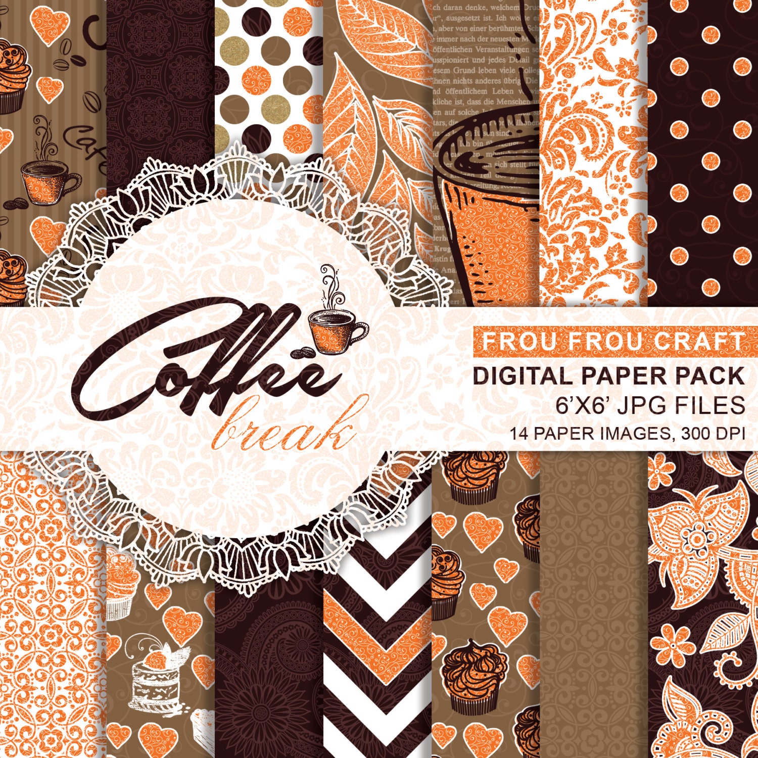 coffee-scrapbook-papers-coffee-paper-pack-dark-brown-chocolate-etsy
