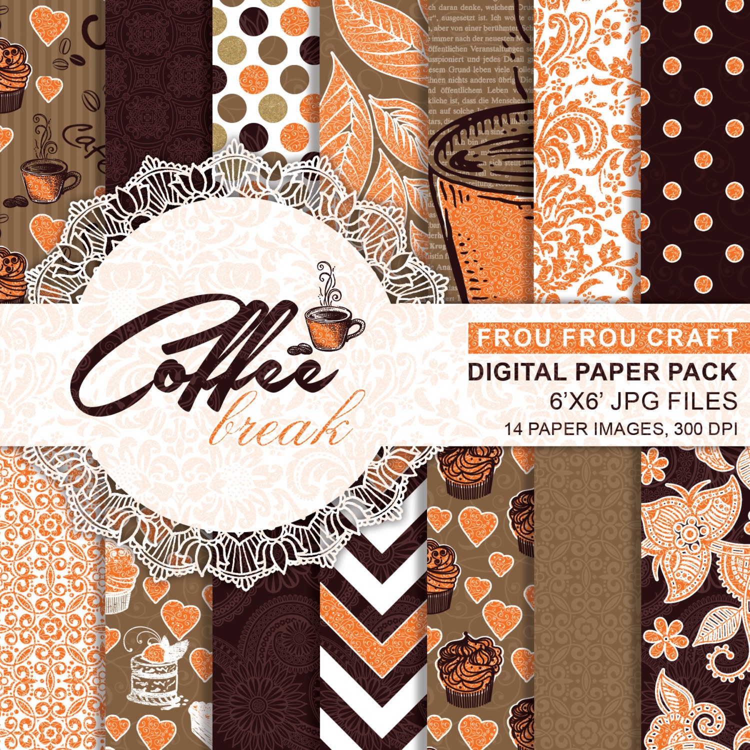 Coffee Scrapbook Papers Coffee Paper Pack Dark Brown Chocolate Etsy
