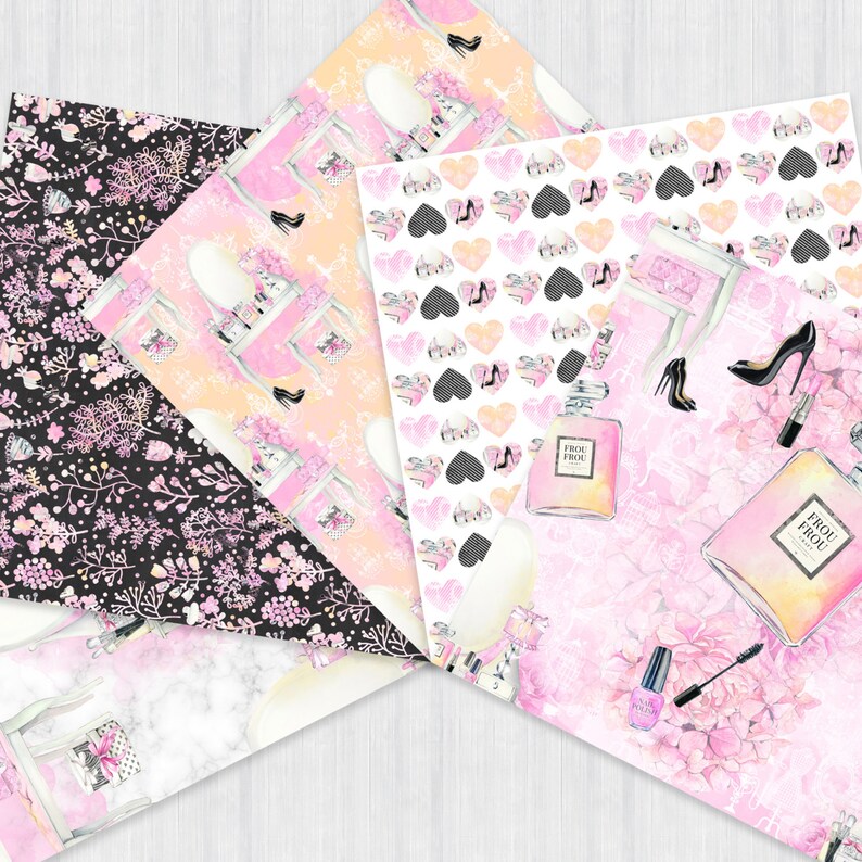 Girly Digital Paper Pack Cosmetic Scrapbook Papers Fashion Etsy