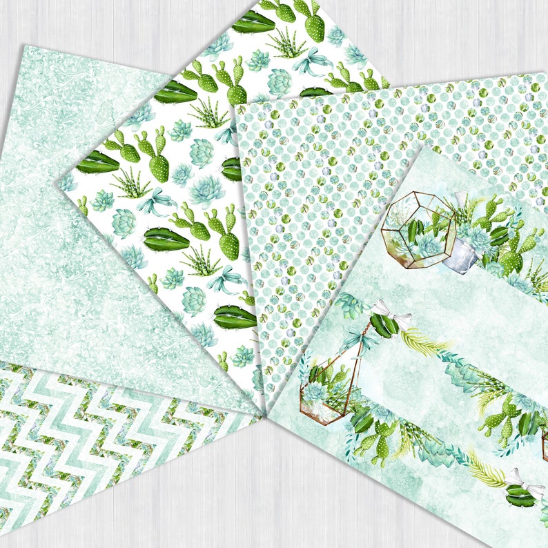 Succulent Paper Pack, Cactus Pattern, Botanical Seamless, Glass ...