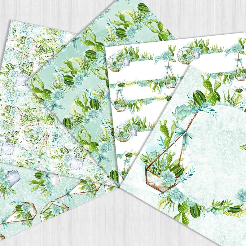 Succulent Paper Pack, Cactus Pattern, Botanical Seamless, Glass ...
