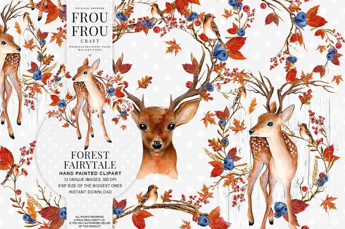 鹿のクリップアート 森のクリップアート 枝角 デジタルパック 森のクリスマス 子鹿 トナカイ 水彩画 花のイラスト プランナー用品 DIY パック -  Etsy 日本