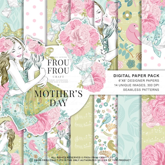 Mothers Day Paper Pack, Baby Girl Paper Pack, Spring Phone Wallpaper, Mom Paper Pack, Watercolor Floral Designer Pad, Pastel Paper Pack