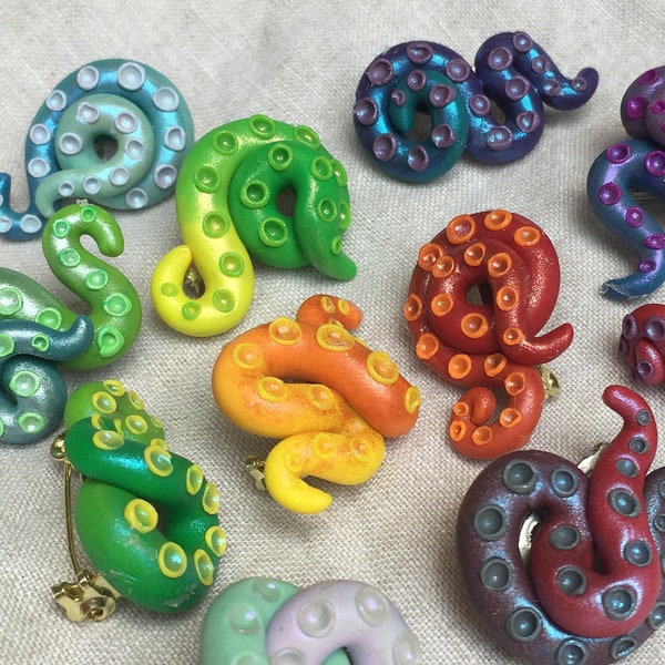 Rainbow calamari tentacle pins