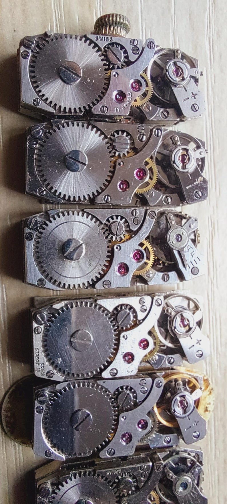 Vintage Swiss 62 pcs rectangular 13-15 mm Vintage Mechanisms womans Watch Parts Movement STEAMPUNK Arts image 7