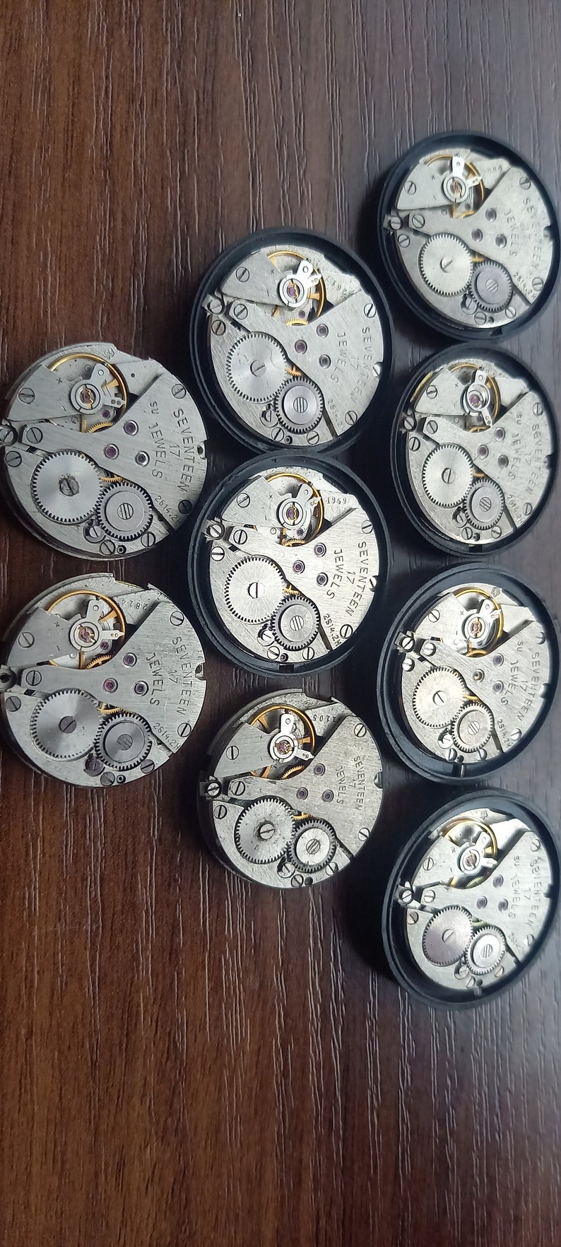 9 st mekanismer Poljot 17 juveler Vintage sovjetisk klocka delar 26 mm runt URVERK STEAMPUNK Arts Parts bild 4