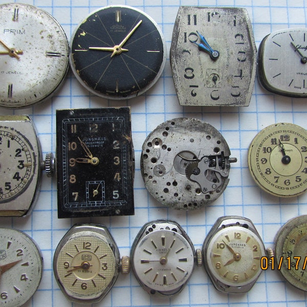 Vintage military Glashutte GUB Junghans Thiel Umf Prims GDR Germany Mechanisms Watch Parts Movement STEAMPUNK Arts