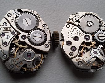 Vintage RARE BULOVA Swiss 2 pcs 15 x19 mm oval Mechanisms  Woman Watch Parts Movement STEAMPUNK Art