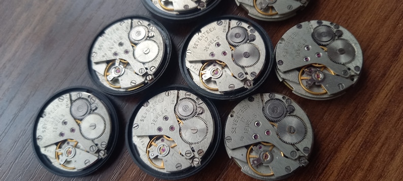 9 st mekanismer Poljot 17 juveler Vintage sovjetisk klocka delar 26 mm runt URVERK STEAMPUNK Arts Parts bild 1