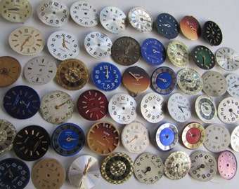 Vintage USSR 50 pcs little small 16 mm round Watch Face Dials, From Old Watch Parts, Steampunk Altered Art Gear, Repair, or ScrapBooking