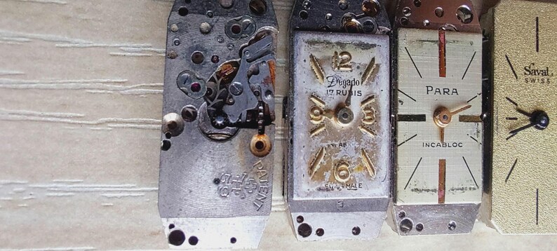 Vintage Swiss 62 pcs rectangular 13-15 mm Vintage Mechanisms womans Watch Parts Movement STEAMPUNK Arts image 4