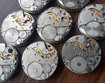 Vintage 9 Pcs Mechanisms Raketa USSR Watch movements cufflinks altered art Steampunk Supplies 27 mm round