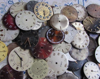 Vintage 41 pcs  mans Watch Face Dials 32 mm round From Old Watch Parts, & Dials For Steampunk Altered Art Gear, Repair, or ScrapBooking