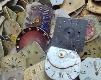 Vintage 100 pieces. Watch Face Dials 16-20 mm round Square From Old Watch Parts,USSR For Steampunk Altered Art Gear, Repair ScrapBooking