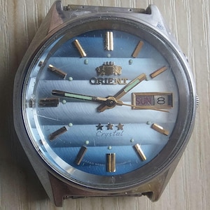 Relojes de pulsera automáticos vintage para hombre ORIENT CRYSTAL, de acero inoxidable y con fecha.