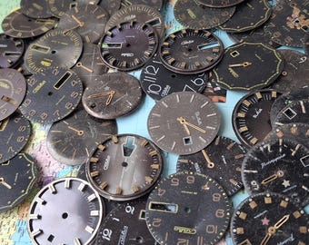 Vintage 41 pcs  mans Watch Face Dials 32 mm round From Old Watch Parts, & Dials For Steampunk Altered Art Gear, Repair, or ScrapBooking