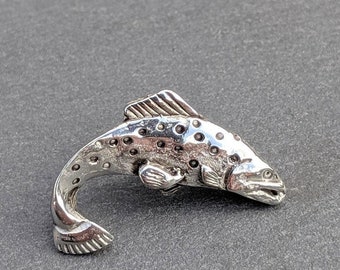 Salmon lapel pin / Tie Pin / Pin badge / Fishing gift / Animal Pin badge in pewter. Designed and handmade in Scotland by SJH Designs