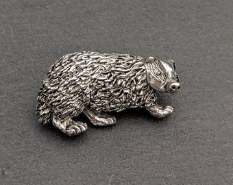 Handmade Pewter Badger Tie Pin, Lapel Brooch, Scottish Design