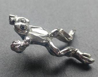 Handmade Pewter Frog Brooch: Silver Finish Lapel Pin
