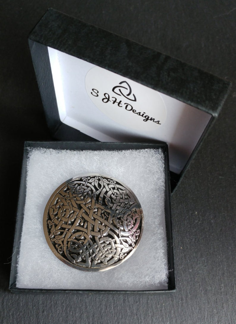 Celtic Brooch, Celtic Jewelry, celtic Knot, large brooch, Inspired by The Book of Kells, Made in pewter, Designed and handmade in Scotland image 5