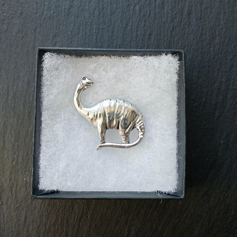 Dinosaur pin / Brontosaurus pin / pewter pin badge / great alternative / gift for him / animal jewelry / cool cute pin tie birthday Gift image 1