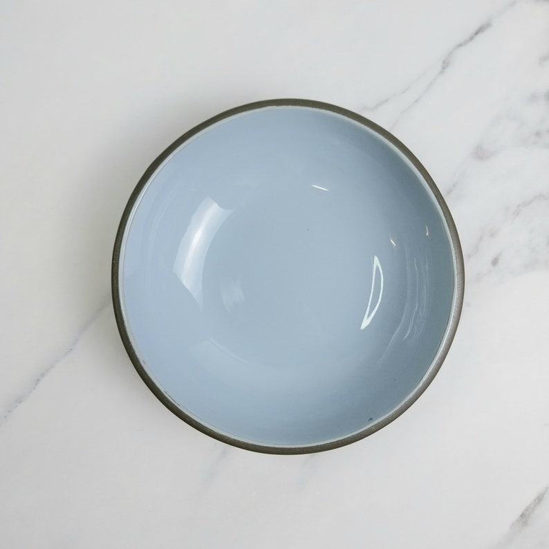 20cm Pasta Bowl, Black Clay, Light Blue Glossy bowl image 5