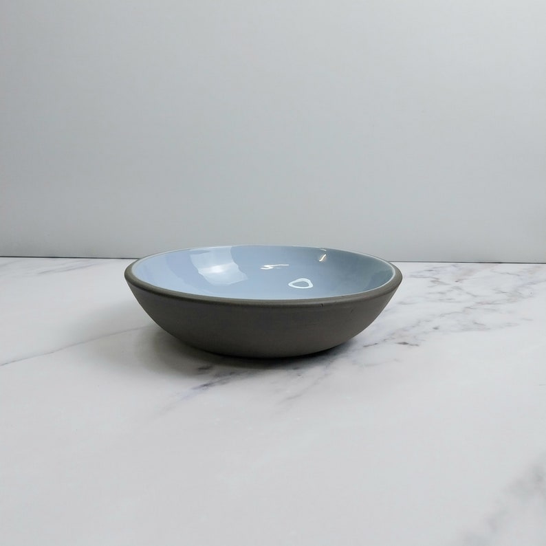 20cm Pasta Bowl, Black Clay, Light Blue Glossy bowl image 6